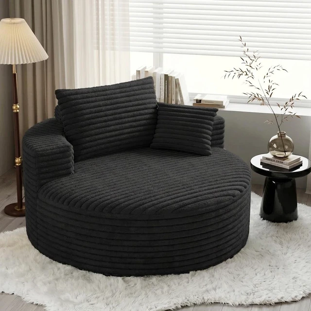 Main image of 50 Inch Round Chair Lounge Chaise Indoor, Upholstered Cloud Circle Chair with Deep Seat Assembly Required Fluffy
