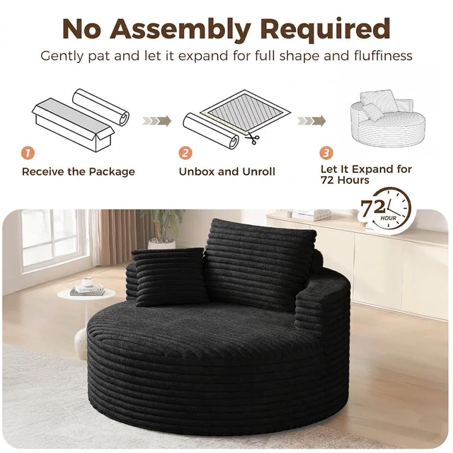 Alt view image 4 of 7 - 50 Inch Round Chair Lounge Chaise Indoor, Upholstered Cloud Circle Chair with Deep Seat Assembly Required Fluffy