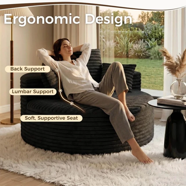 Alt view image 5 of 7 - 50 Inch Round Chair Lounge Chaise Indoor, Upholstered Cloud Circle Chair with Deep Seat Assembly Required Fluffy