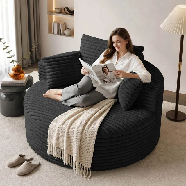 Alt view image 6 of 7 - 50 Inch Round Chair Lounge Chaise Indoor, Upholstered Cloud Circle Chair with Deep Seat Assembly Required Fluffy
