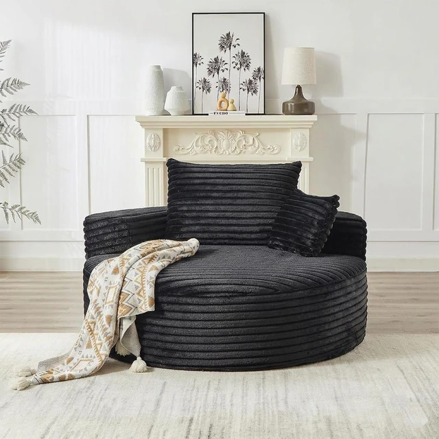 Alt view image 7 of 7 - 50 Inch Round Chair Lounge Chaise Indoor, Upholstered Cloud Circle Chair with Deep Seat Assembly Required Fluffy