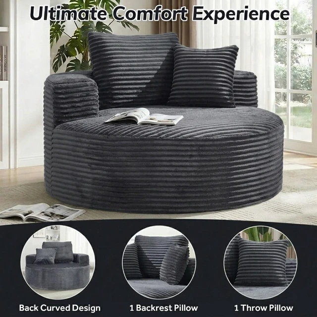 Alt view image 4 of 7 - 50 Inch Round Lounge Chair, Upholstered Cloud Circle Chaise with Deep Seat Fluffy Sleeper Sofa for Reading Nook Living
