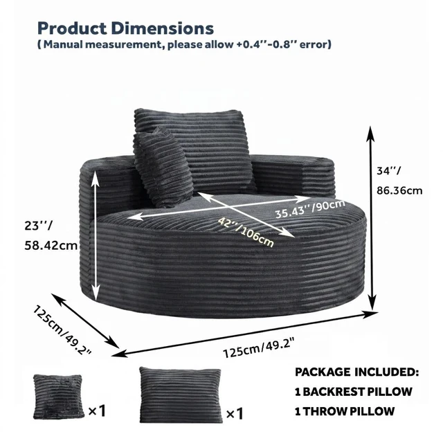 Alt view image 2 of 7 - 50 Inch Round Lounge Chair, Upholstered Cloud Circle Chaise with Deep Seat Fluffy Sleeper Sofa for Reading Nook Living
