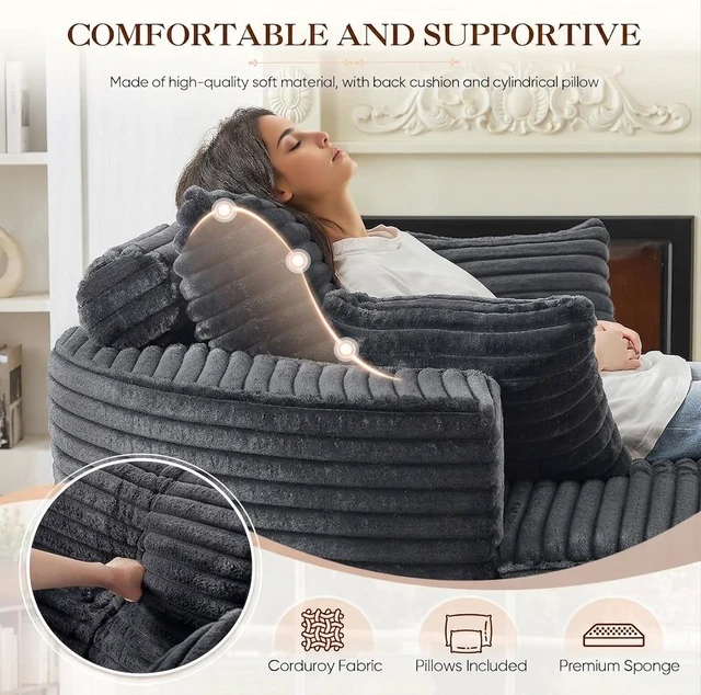 Alt view image 3 of 7 - 50 Inch Round Lounge Chair, Upholstered Cloud Circle Chaise with Deep Seat Fluffy Sleeper Sofa for Reading Nook Living