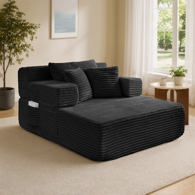 Alt view image 3 of 7 - Chaise Lounge Chair, 2 in Chaise Lounge Indoor Upholstered Sleeper Chair Converts Bed Corduroy Reading Deep Seat Cloud