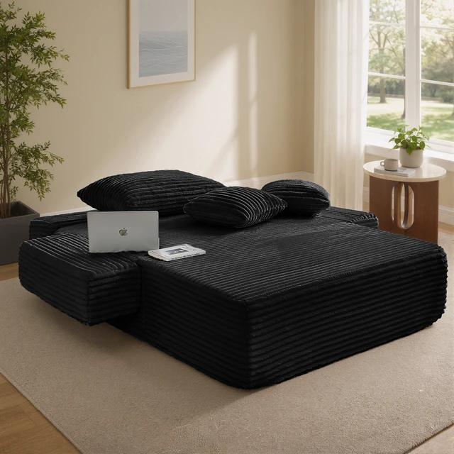 Alt view image 2 of 7 - Chaise Lounge Chair, 2 in Chaise Lounge Indoor Upholstered Sleeper Chair Converts Bed Corduroy Reading Deep Seat Cloud