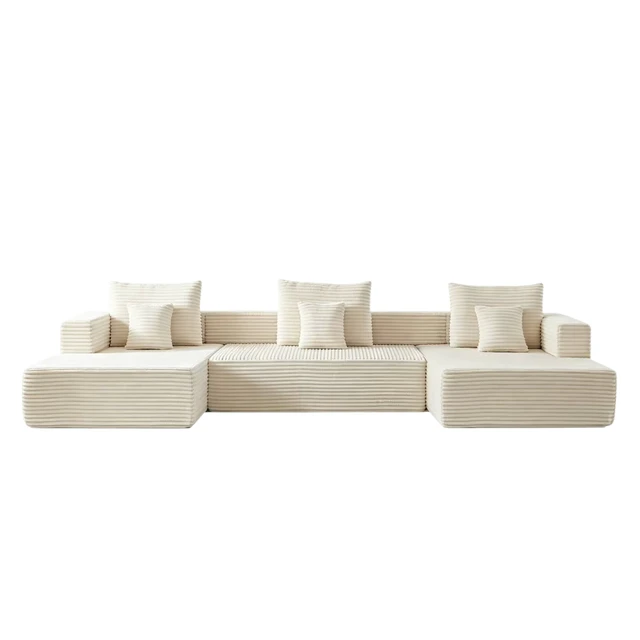Alt view image 3 of 7 - Freely Configurable U-Shaped Modular Sofa, 137 Inch Extra Large Foam Sofa with Removable Armrests, Beige, Corduroy