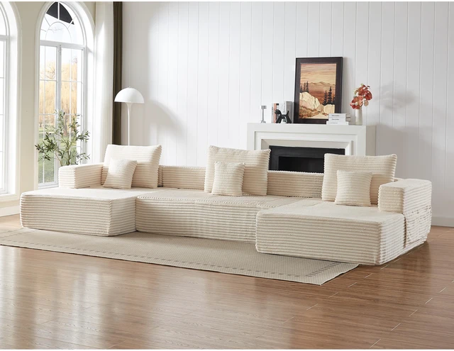 Main image of Freely Configurable U-Shaped Modular Sofa, 137 Inch Extra Large Foam Sofa with Removable Armrests, Beige, Corduroy