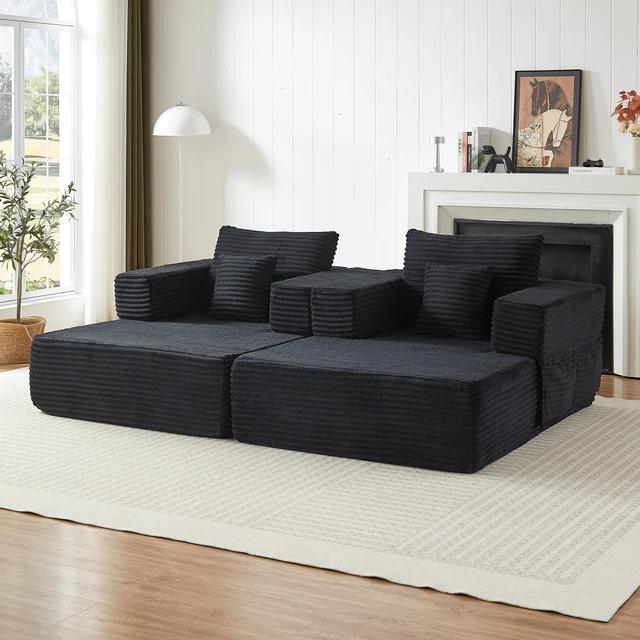 Alt view image 6 of 7 - Modular Configurable Sofa L-Shaped Sectional, Convertible Seater Foam Lounge Removable Armrests with Storage Pockets