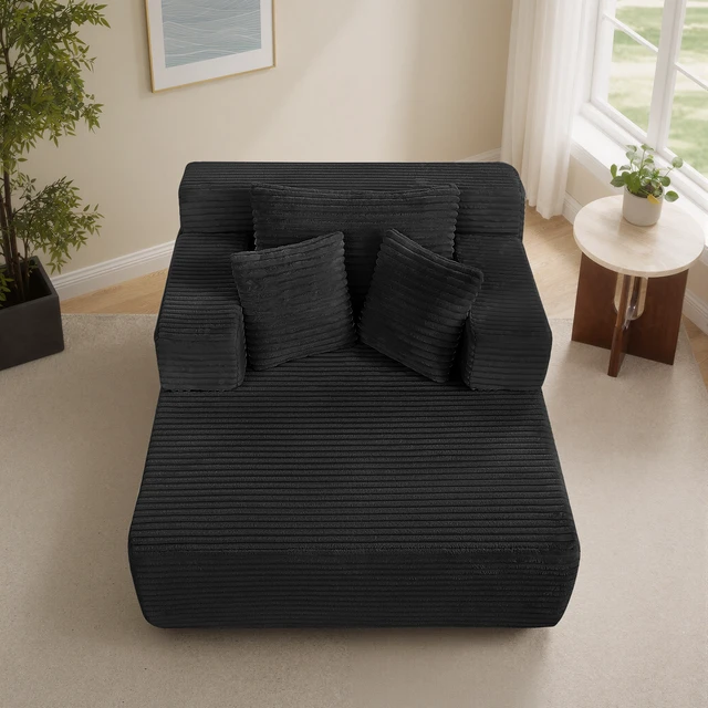 Alt view image 5 of 7 - Chaise Lounge Chair, 2 in Chaise Lounge Indoor Upholstered Sleeper Chair Converts Bed Corduroy Reading Deep Seat Cloud