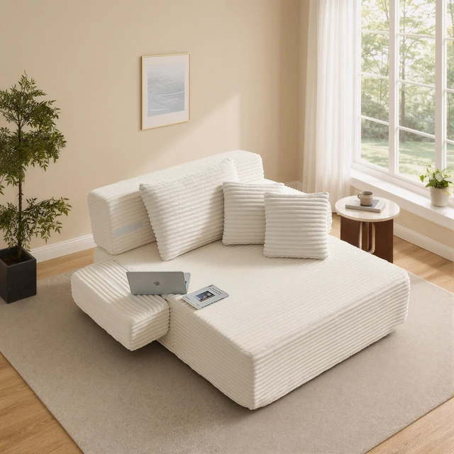 Main image of Chaise Lounge Chair, 2 in Chaise Lounge Indoor Upholstered Sleeper Chair Converts Bed Corduroy Reading Deep Seat Cloud