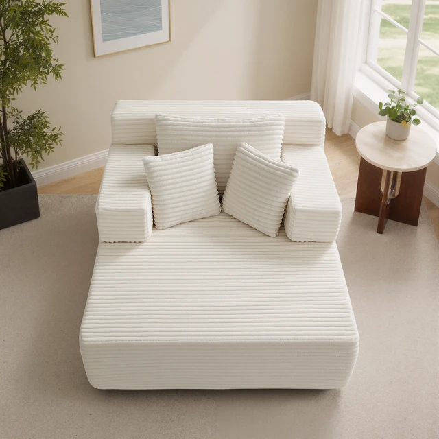 Alt view image 5 of 7 - Chaise Lounge Chair, 2 in Chaise Lounge Indoor Upholstered Sleeper Chair Converts Bed Corduroy Reading Deep Seat Cloud