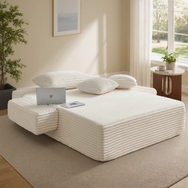 Alt view image 4 of 7 - Chaise Lounge Chair, 2 in Chaise Lounge Indoor Upholstered Sleeper Chair Converts Bed Corduroy Reading Deep Seat Cloud