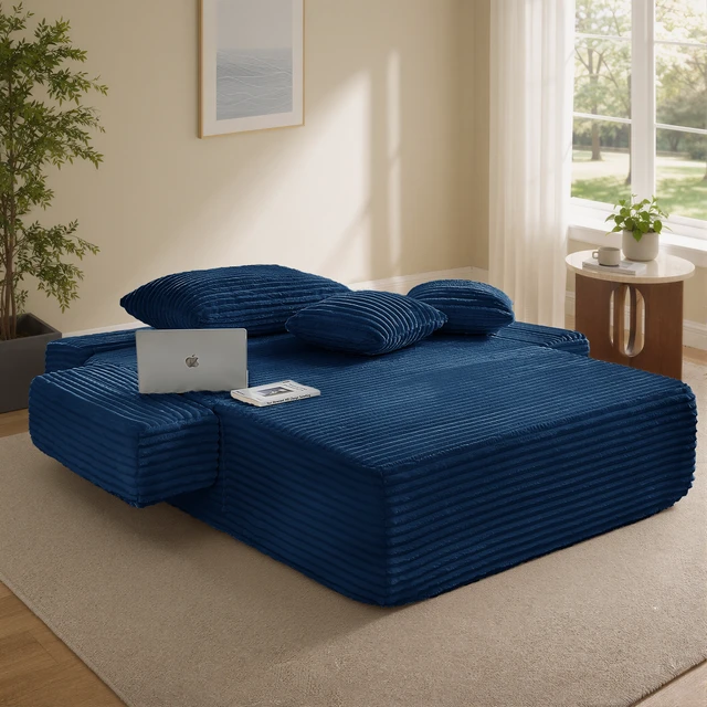 Alt view image 4 of 7 - Chaise Lounge Chair, 2 in Chaise Lounge Indoor Upholstered Sleeper Chair Converts Bed Corduroy Reading Deep Seat Cloud