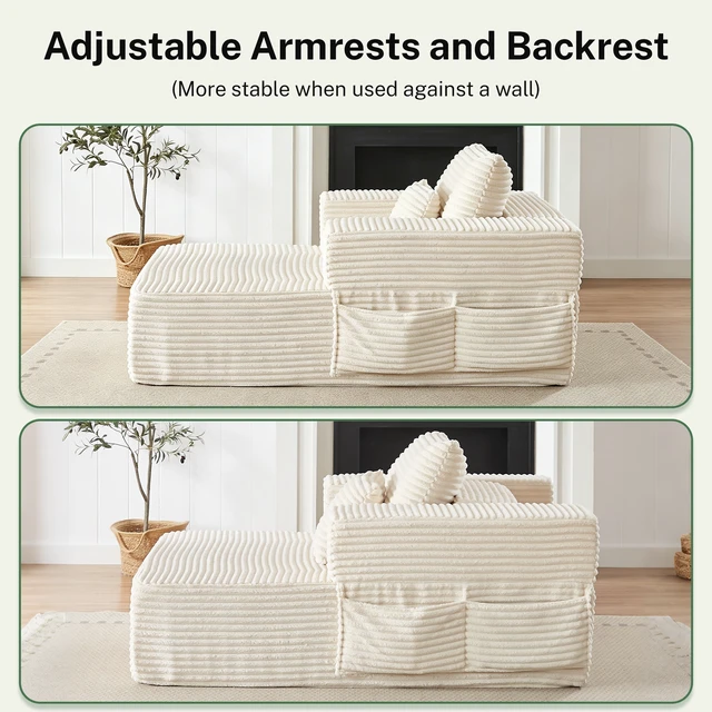 Alt view image 5 of 7 - Modular Configurable Sofa L-Shaped Sectional, Convertible Seater Foam Lounge Removable Armrests with Storage Pockets