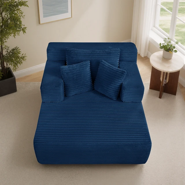 Alt view image 5 of 7 - Chaise Lounge Chair, 2 in Chaise Lounge Indoor Upholstered Sleeper Chair Converts Bed Corduroy Reading Deep Seat Cloud