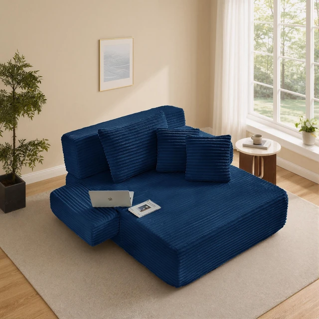 Main image of Chaise Lounge Chair, 2 in Chaise Lounge Indoor Upholstered Sleeper Chair Converts Bed Corduroy Reading Deep Seat Cloud