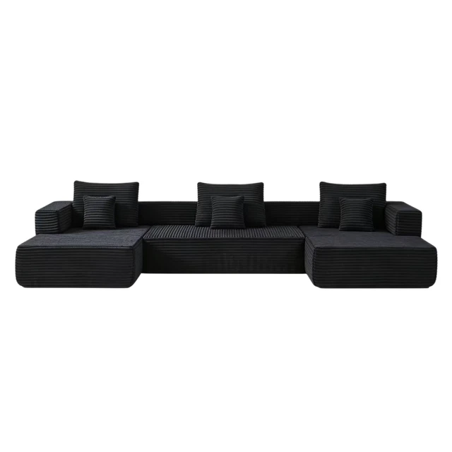 Alt view image 4 of 7 - Freely Configurable U-Shaped Modular Sofa, 137 Inch Extra Large Foam Sofa with Removable Armrests, Black, Corduroy