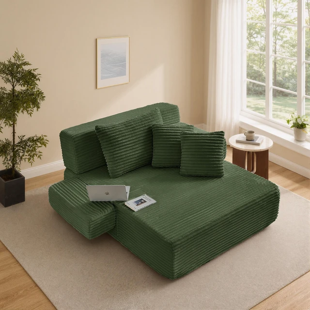 Main image of Chaise Lounge Chair, 2 in Chaise Lounge Indoor Upholstered Sleeper Chair Converts Bed Corduroy Reading Deep Seat Cloud