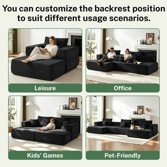 Alt view image 4 of 7 - Modular Configurable Sofa L-Shaped Sectional, Convertible Seater Foam Lounge Removable Armrests with Storage Pockets
