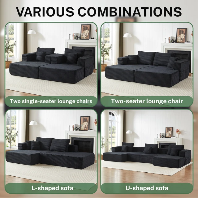 Alt view image 3 of 7 - Modular Configurable Sofa L-Shaped Sectional, Convertible Seater Foam Lounge Removable Armrests with Storage Pockets