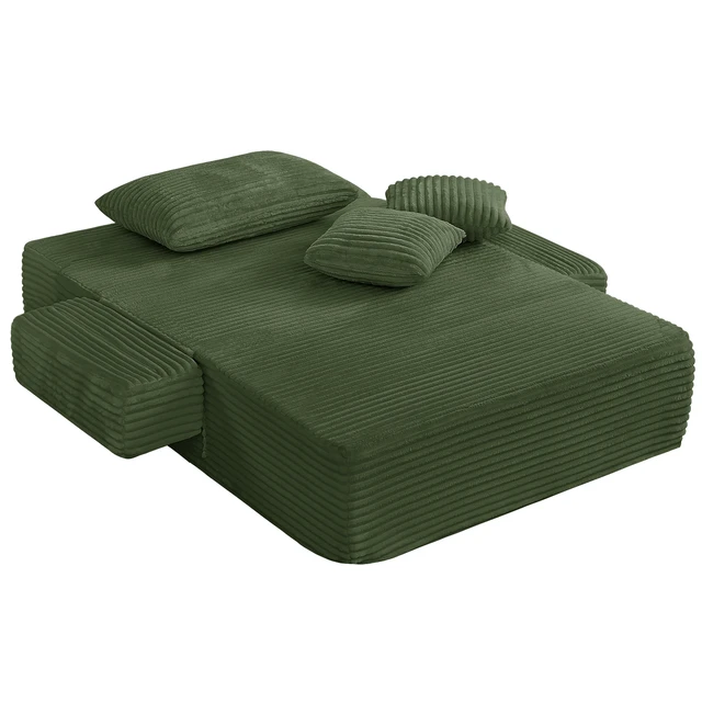 Alt view image 7 of 7 - Chaise Lounge Chair, 2 in Chaise Lounge Indoor Upholstered Sleeper Chair Converts Bed Corduroy Reading Deep Seat Cloud