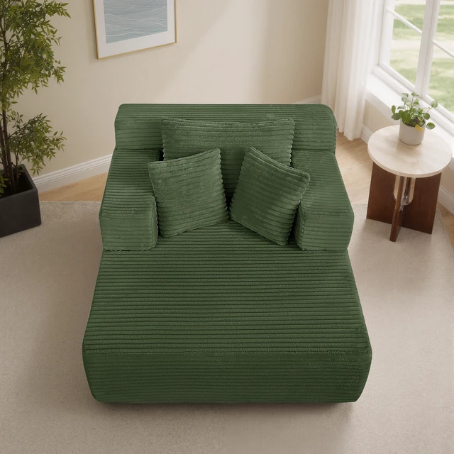 Alt view image 5 of 7 - Chaise Lounge Chair, 2 in Chaise Lounge Indoor Upholstered Sleeper Chair Converts Bed Corduroy Reading Deep Seat Cloud