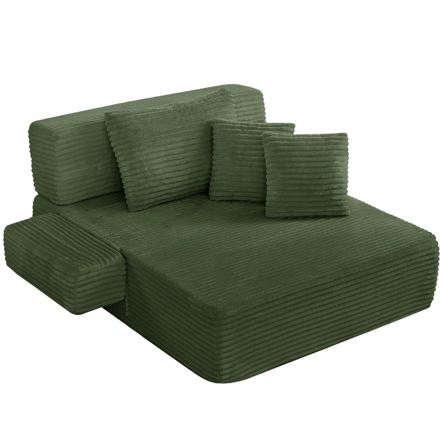 Alt view image 6 of 7 - Chaise Lounge Chair, 2 in Chaise Lounge Indoor Upholstered Sleeper Chair Converts Bed Corduroy Reading Deep Seat Cloud