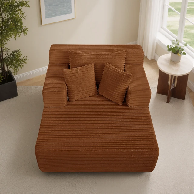 Alt view image 4 of 7 - Chaise Lounge Chair, 2 in Chaise Lounge Indoor Upholstered Sleeper Chair Converts Bed Corduroy Reading Deep Seat Cloud