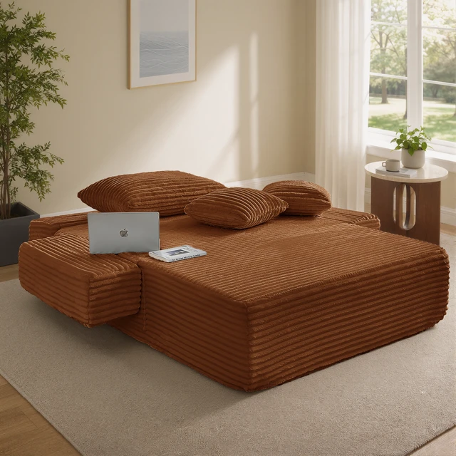 Alt view image 5 of 7 - Chaise Lounge Chair, 2 in Chaise Lounge Indoor Upholstered Sleeper Chair Converts Bed Corduroy Reading Deep Seat Cloud