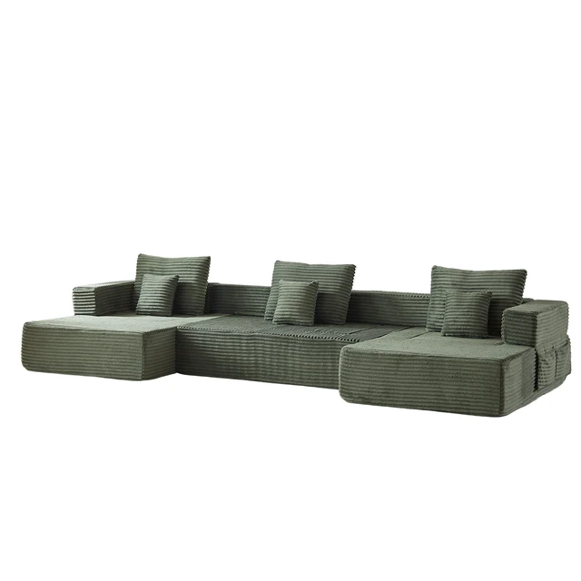 Alt view image 4 of 6 - Freely Configurable U-Shaped Modular Sofa, 137 Inch Extra Large Foam Sofa with Removable Armrests, Green, Corduroy