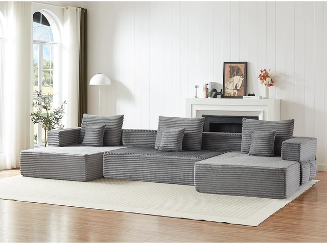 Main image of Modular Configurable Sofa L-Shaped Sectional, Convertible Seater Foam Lounge Removable Armrests with Storage Pockets