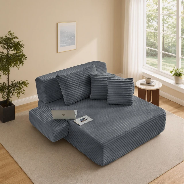 Main image of Chaise Lounge Chair, 2 in Chaise Lounge Indoor Upholstered Sleeper Chair Converts Bed Corduroy Reading Deep Seat Cloud