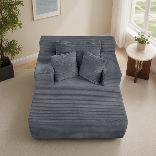 Alt view image 4 of 7 - Chaise Lounge Chair, 2 in Chaise Lounge Indoor Upholstered Sleeper Chair Converts Bed Corduroy Reading Deep Seat Cloud