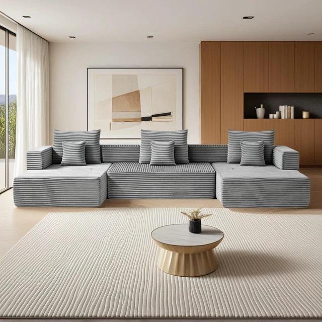Alt view image 3 of 7 - Modular Configurable Sofa L-Shaped Sectional, Convertible Seater Foam Lounge Removable Armrests with Storage Pockets