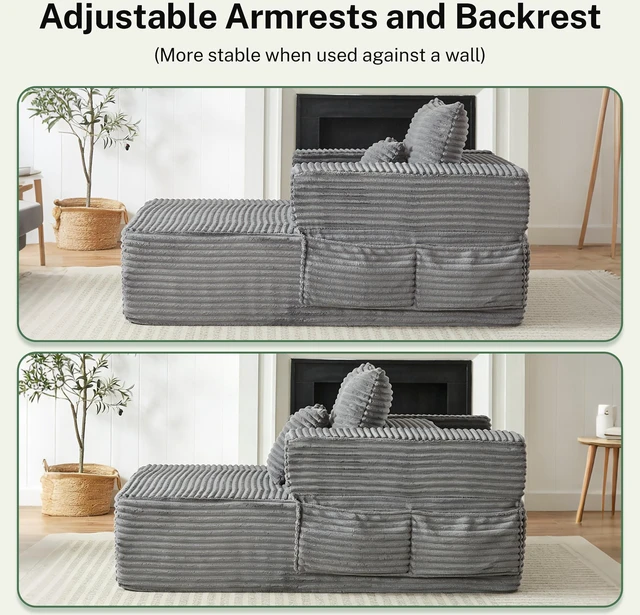 Alt view image 5 of 7 - Modular Configurable Sofa L-Shaped Sectional, Convertible Seater Foam Lounge Removable Armrests with Storage Pockets