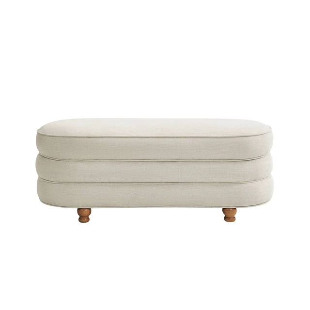 Alt view image 6 of 7 - One Size Oval Channel Storage Bench with Wooden Ball Feet, Cream, Storage Benches