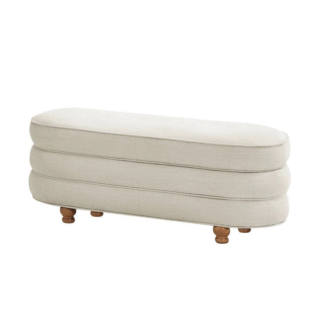 Alt view image 7 of 7 - One Size Oval Channel Storage Bench with Wooden Ball Feet, Cream, Storage Benches
