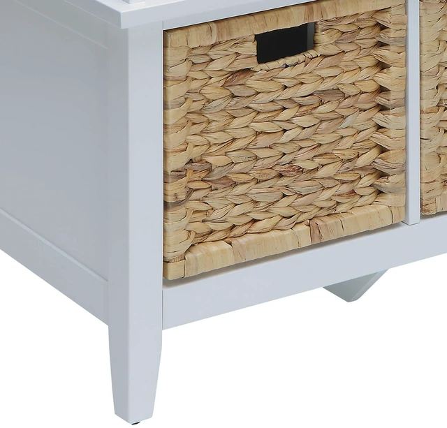Alt view image 2 of 6 - Flavius Rattan and White Finish Bench Storage, Synthetic Wood, Storage Benches