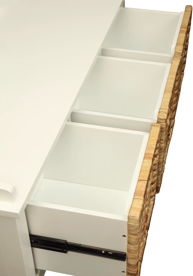 Alt view image 3 of 6 - Flavius Rattan and White Finish Bench Storage, Synthetic Wood, Storage Benches