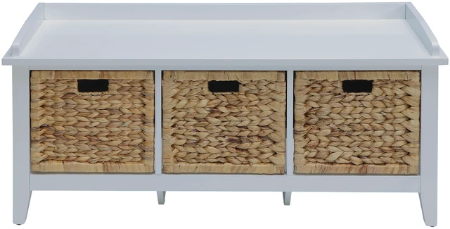 Alt view image 4 of 6 - Flavius Rattan and White Finish Bench Storage, Synthetic Wood, Storage Benches
