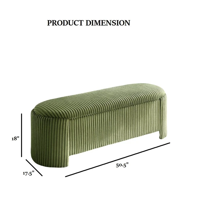 Alt view image 5 of 6 - Bench Built in Storage Compartment Green Finish Primary Living, Corduroy and Engineered Wood, Storage Benches