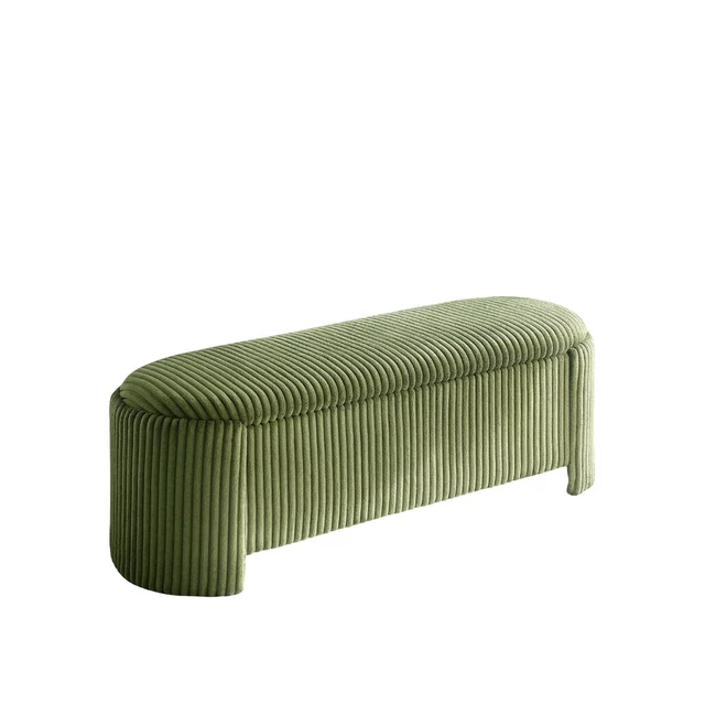Alt view image 3 of 6 - Bench Built in Storage Compartment Green Finish Primary Living, Corduroy and Engineered Wood, Storage Benches