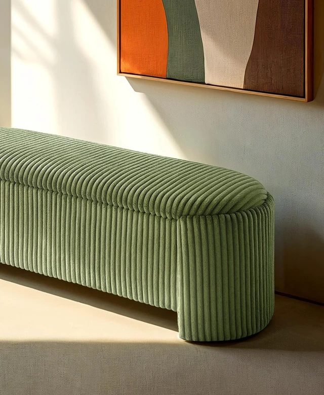 Alt view image 4 of 6 - Bench Built in Storage Compartment Green Finish Primary Living, Corduroy and Engineered Wood, Storage Benches