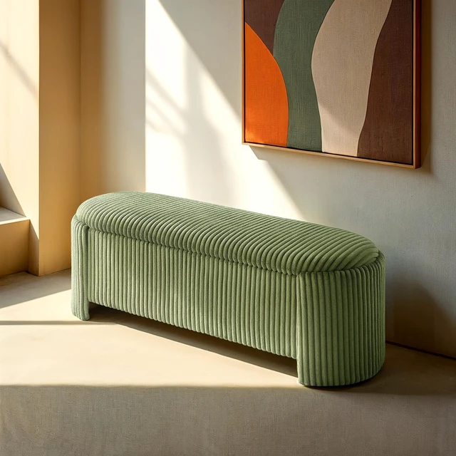 Alt view image 6 of 6 - Bench Built in Storage Compartment Green Finish Primary Living, Corduroy and Engineered Wood, Storage Benches