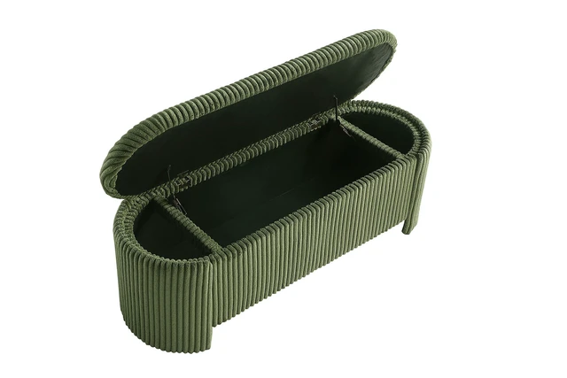 Alt view image 2 of 6 - Bench Built in Storage Compartment Green Finish Primary Living, Corduroy and Engineered Wood, Storage Benches