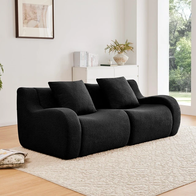 Main image of Soft Teddy Fabric Sofa, Assembly Required Streamlined Design Anti Slip Design 32d High Density Sponge Fits Living