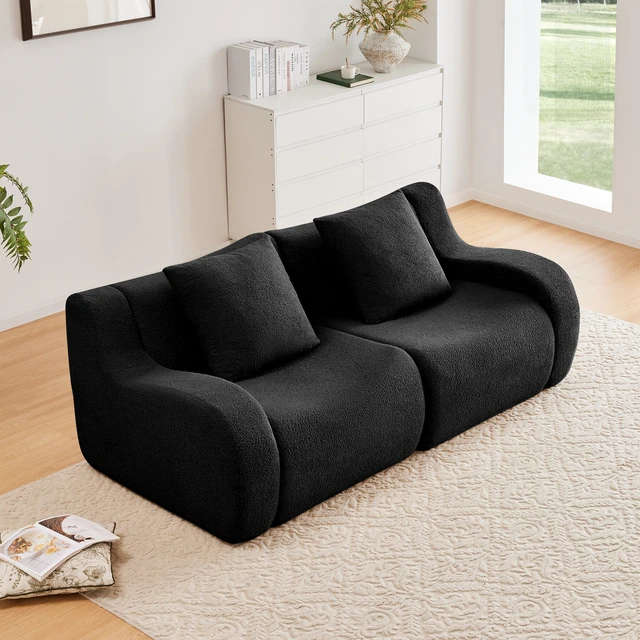 Alt view image 2 of 7 - Soft Teddy Fabric Sofa, Assembly Required Streamlined Design Anti Slip Design 32d High Density Sponge Fits Living