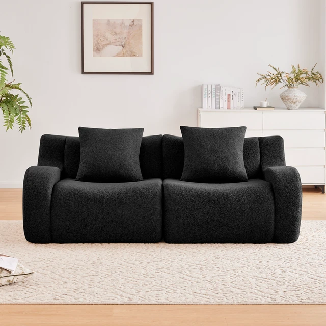 Alt view image 3 of 7 - Soft Teddy Fabric Sofa, Assembly Required Streamlined Design Anti Slip Design 32d High Density Sponge Fits Living