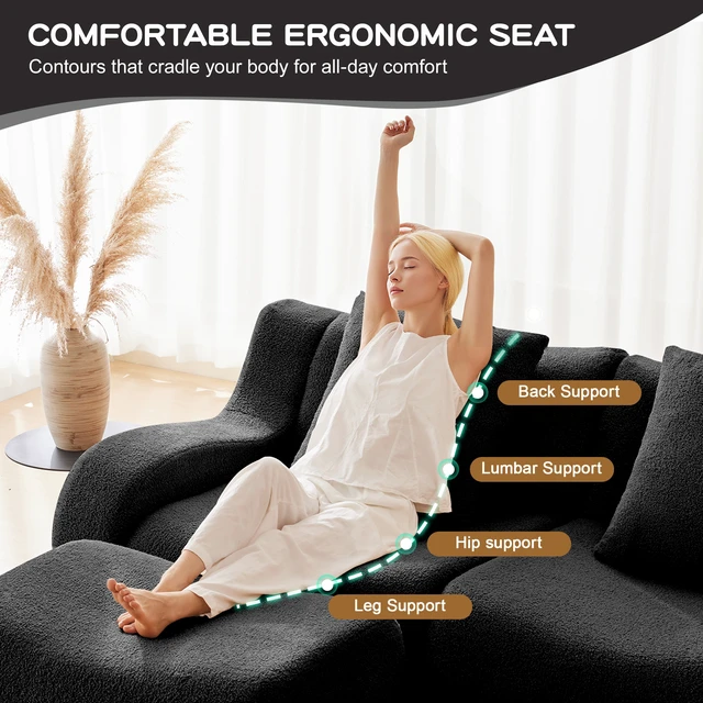 Alt view image 6 of 7 - Soft Teddy Fabric Sofa, Assembly Required Streamlined Design Anti Slip Design 32d High Density Sponge Fits Living